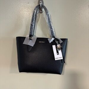 Nine West Black Structured Tote with Gold Accents